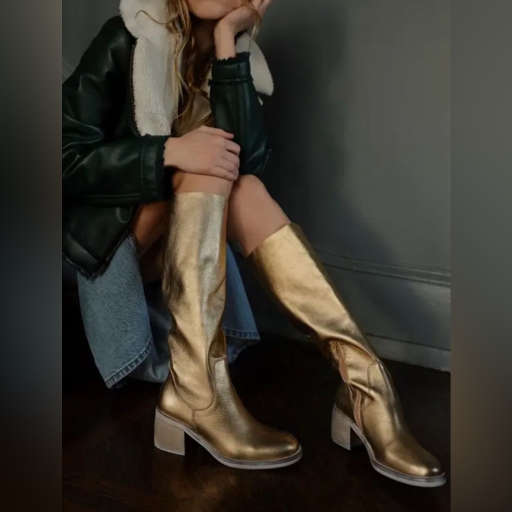 Free People Essential Tall Slouch Boots in Gold Size 36 New - Picture 12 of 12